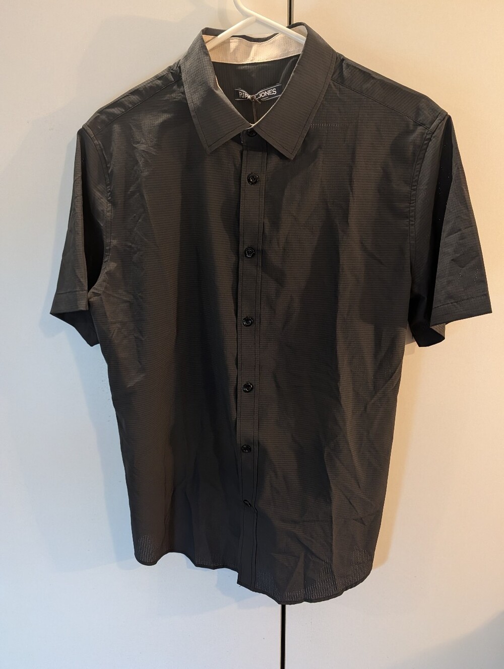 PJ Paul Jones Mens Medium Gray Short Sleeve Button Down Mens Shirt NWT